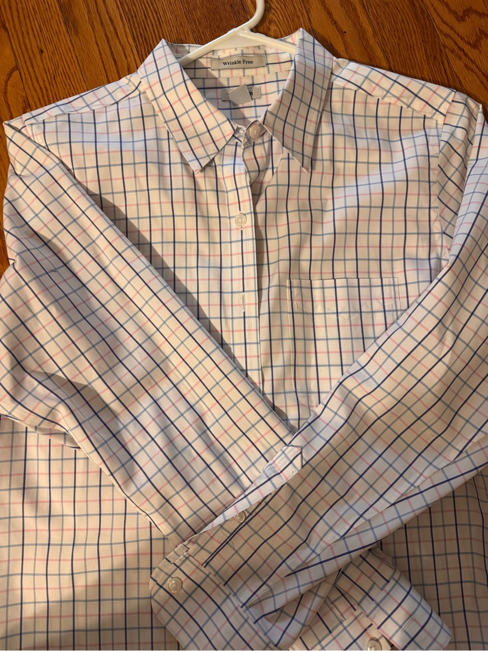 L.L. Bean White Dress Shirt with Blue and Pink Windowpane